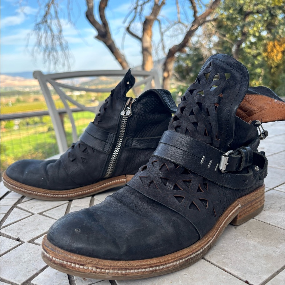 A.S. 98 Black Flower of Life  Cutout Ankle Booties
